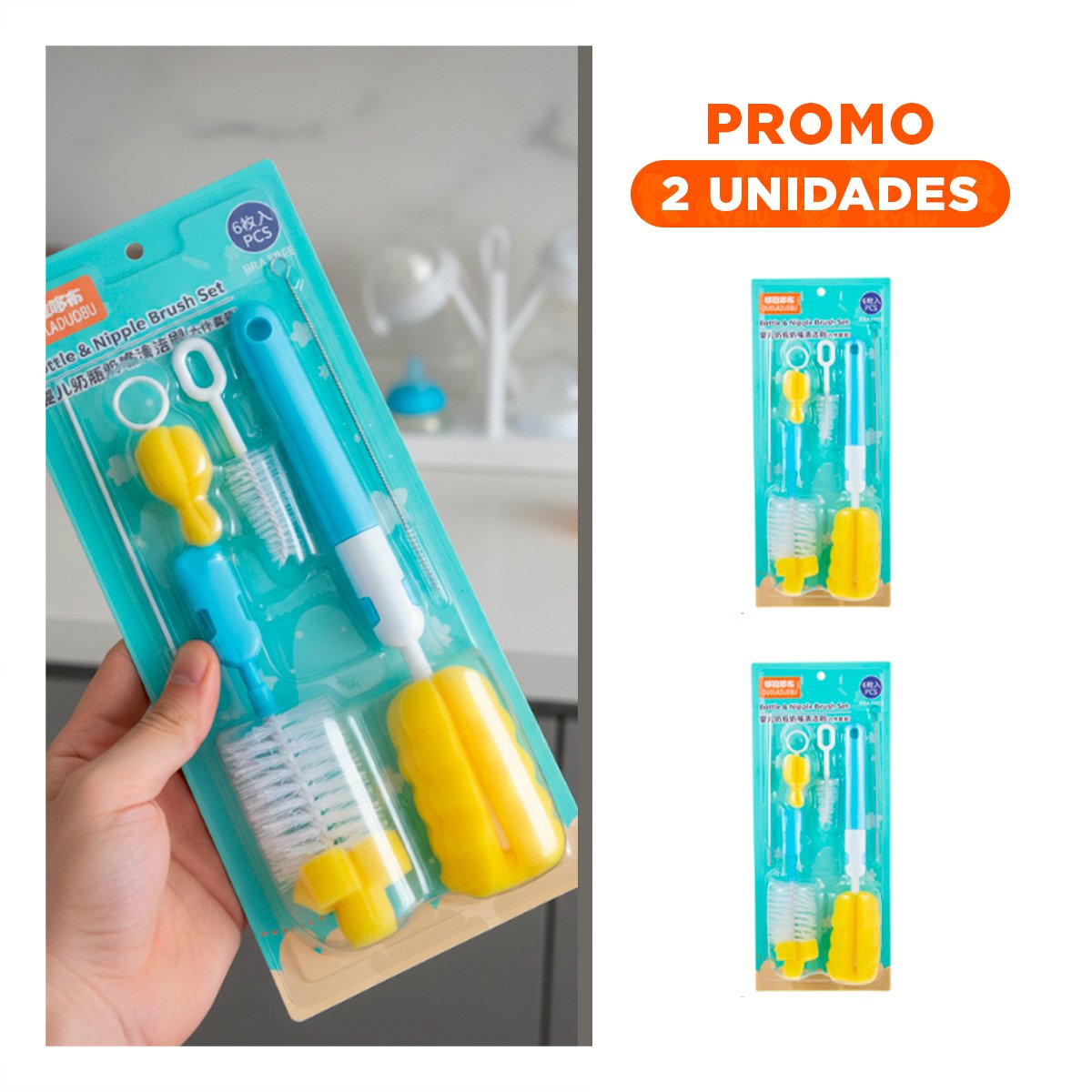 PACK2 RASPADOR QUE REMUEVE RESTOS DE LECHE DE BIBERONES 6PZS BASE CELESTE - 1