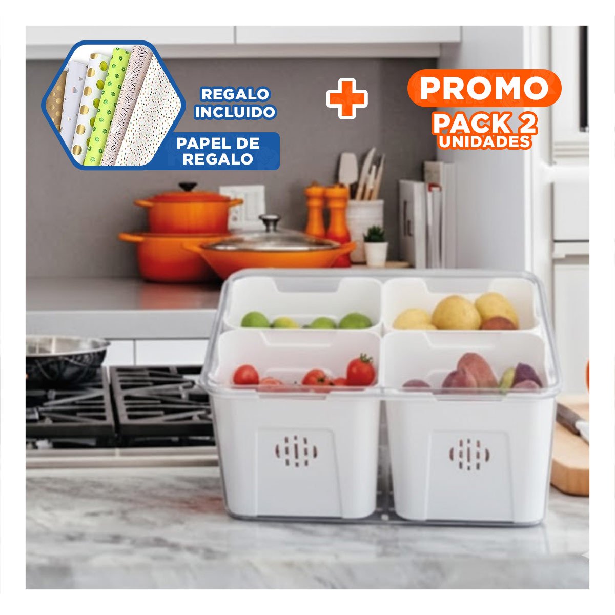 PACK2 CONTENEDOR CON 4 BANDEJAS ESCURRIDORAS DE PLASTICO PARA SECADO RAPIDO Y+PAPEL REGALO - 1
