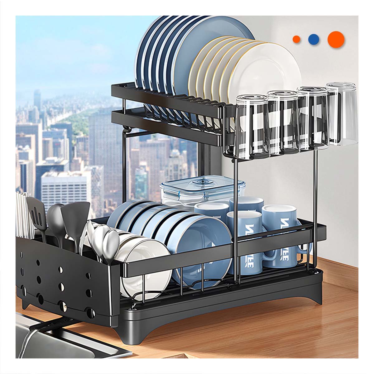 PACK6 BASE NEGRO 2 NIVELES 42X30X32CM CON BANDEJA INFERIOR Y SEPARADORES Y+REGALO STICKER - 5