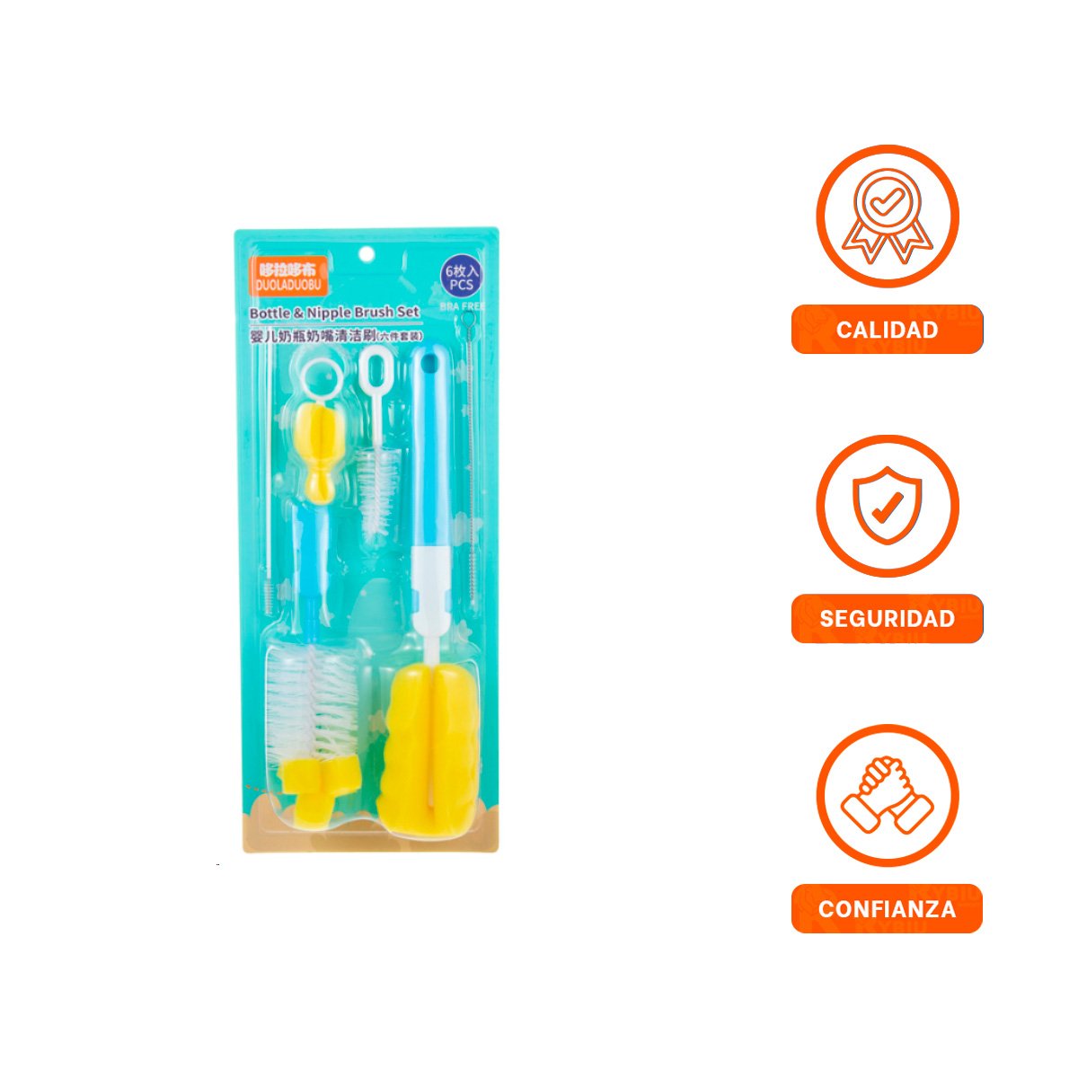 CEPILLO QUE FACILITA LIMPIEZA PROFUNDA DE BIBERONES 6PZS BASE CELESTE - 3
