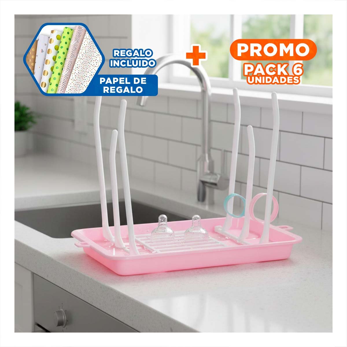PACK6 BASE SECADORA PARA MANTENER TODO SECO Y ORGANIZADO ROSADO Y+PAPEL REGALO - 1