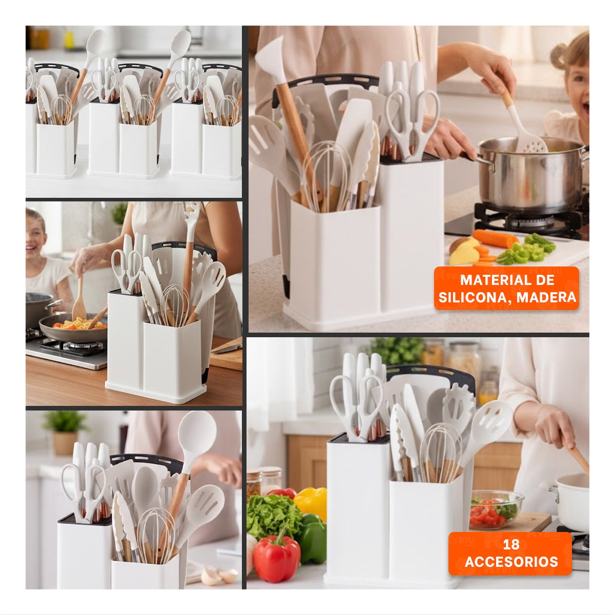 JUEGO PRACTICO CON 18 PIEZAS DE COCINA BLANCO EN SILICONA Y MADERA Y+POST IT - 1