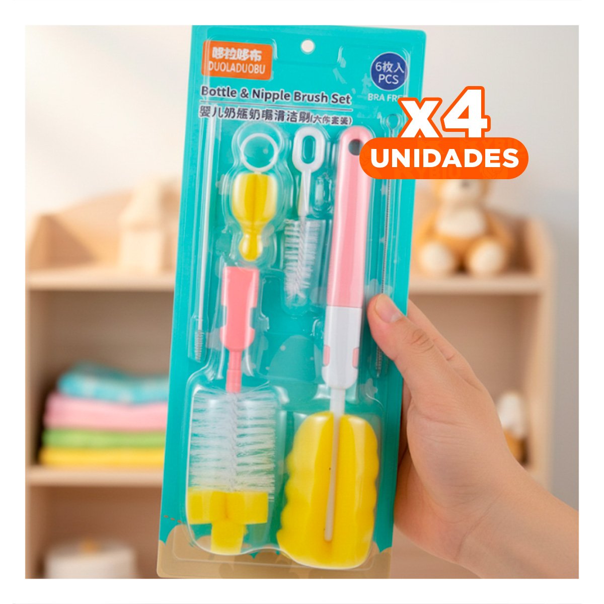 PACK4 ESCOBILLON INFANTIL QUE FACILITA USO DIARIO 6PZS BASE ROSADO - 1