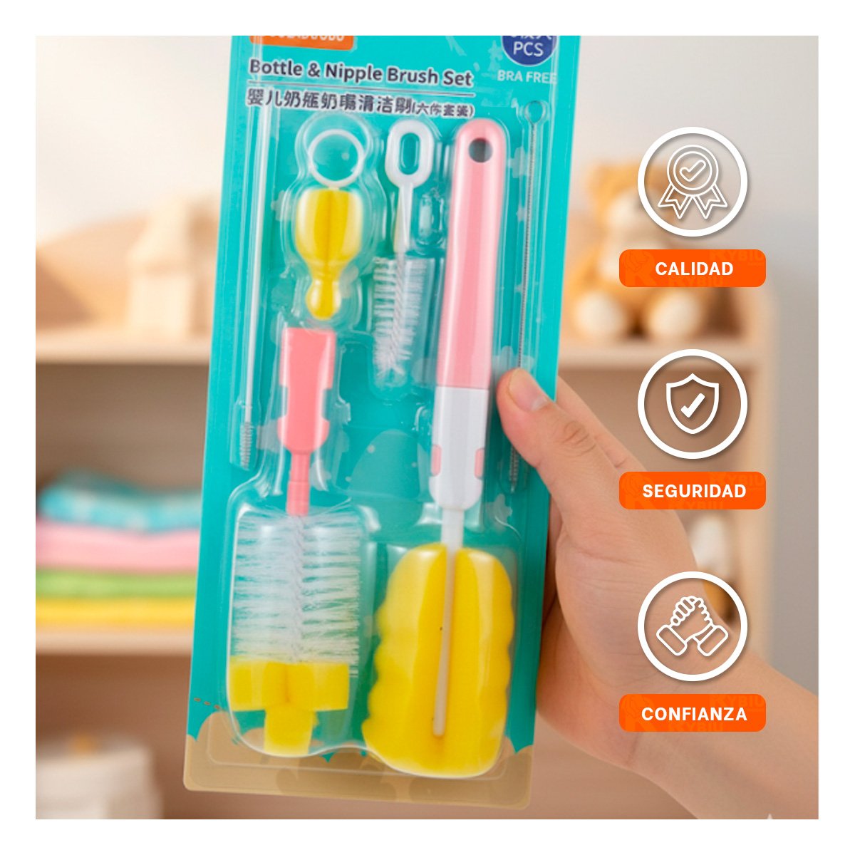 PACK4 ESCOBILLON INFANTIL QUE FACILITA USO DIARIO 6PZS BASE ROSADO - 5
