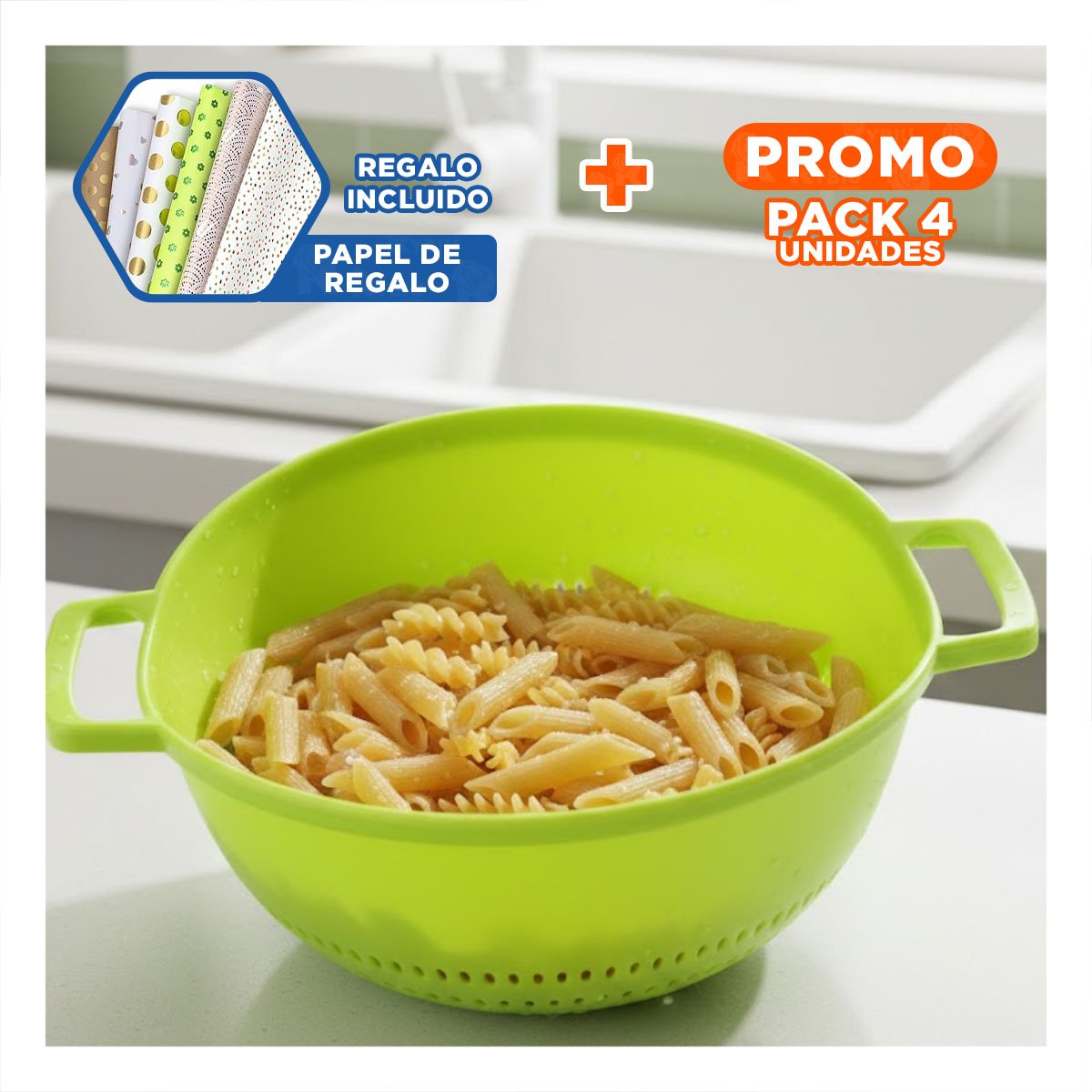 PACK4 PLATO ESCURRIDIZO CELESTE PARA ARROZ CON ASAS 22,5X26,5CM COCINA FACIL Y+PAPEL REGALO - 1