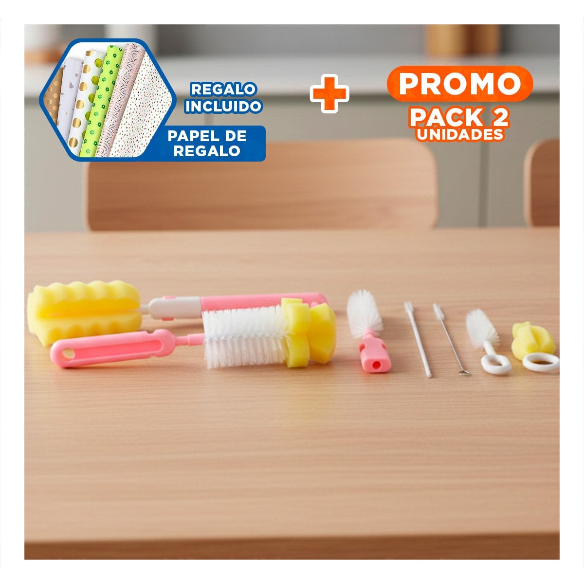 PACK2 ESCOBILLON SUAVE QUE PROTEGE ACCESORIOS DELICADOS 6PZS BASE ROSADO Y+PAPEL REGALO - 1
