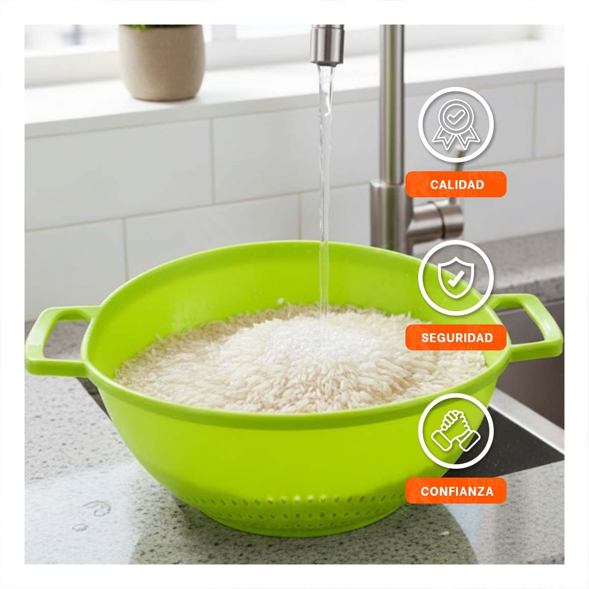 PLATO COLADERA VERDE CON ASAS PARA ARROZ 22,5X26,5CM COCINA HOGAR RESISTENTE Y+PAPEL REGALO - 3