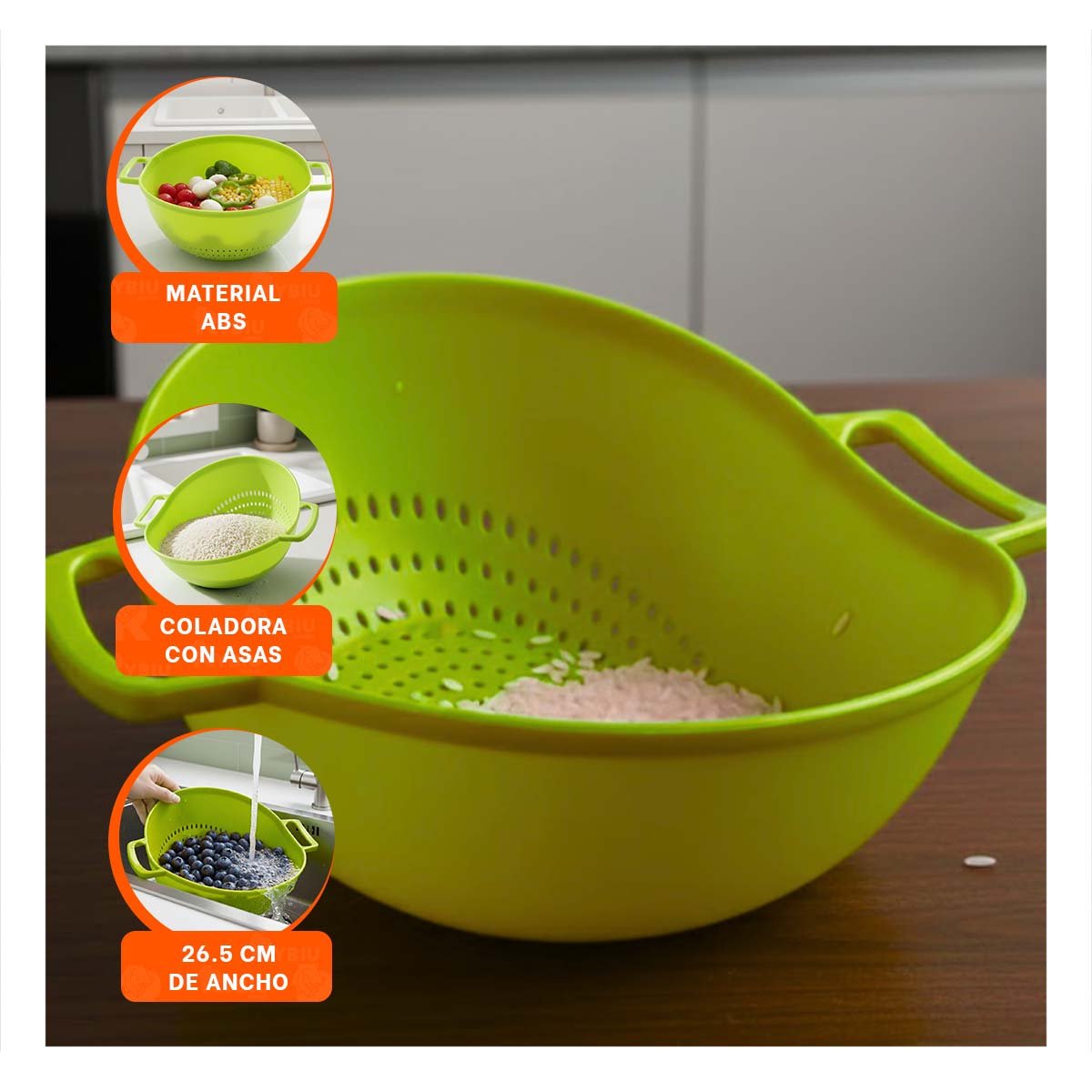 PLATO COLADERA VERDE CON ASAS PARA ARROZ 22,5X26,5CM COCINA HOGAR RESISTENTE Y+PAPEL REGALO - 5