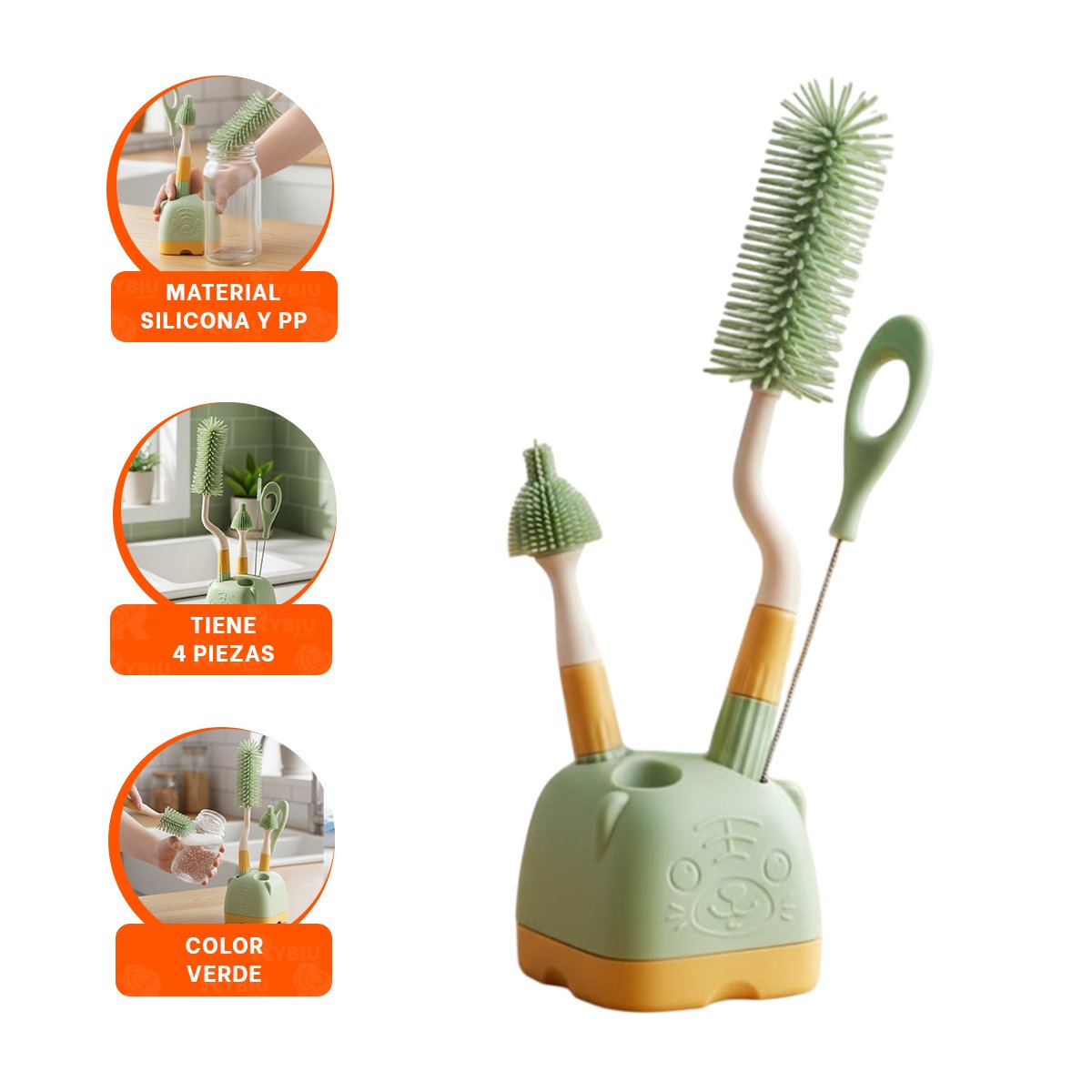 PACK PARA BEBE 4 PZS VERDE BASE OSITO PARA LIMPIAR BIBERONES Y TETEROS - 3