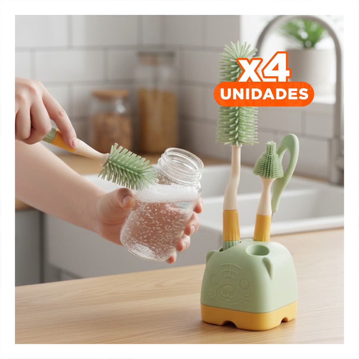 PACK4 HERRAMIENTAS PARA BEBE 4 PZS VERDE BASE OSITO PARA HIGIENE DE BIBERONES FACIL - 1