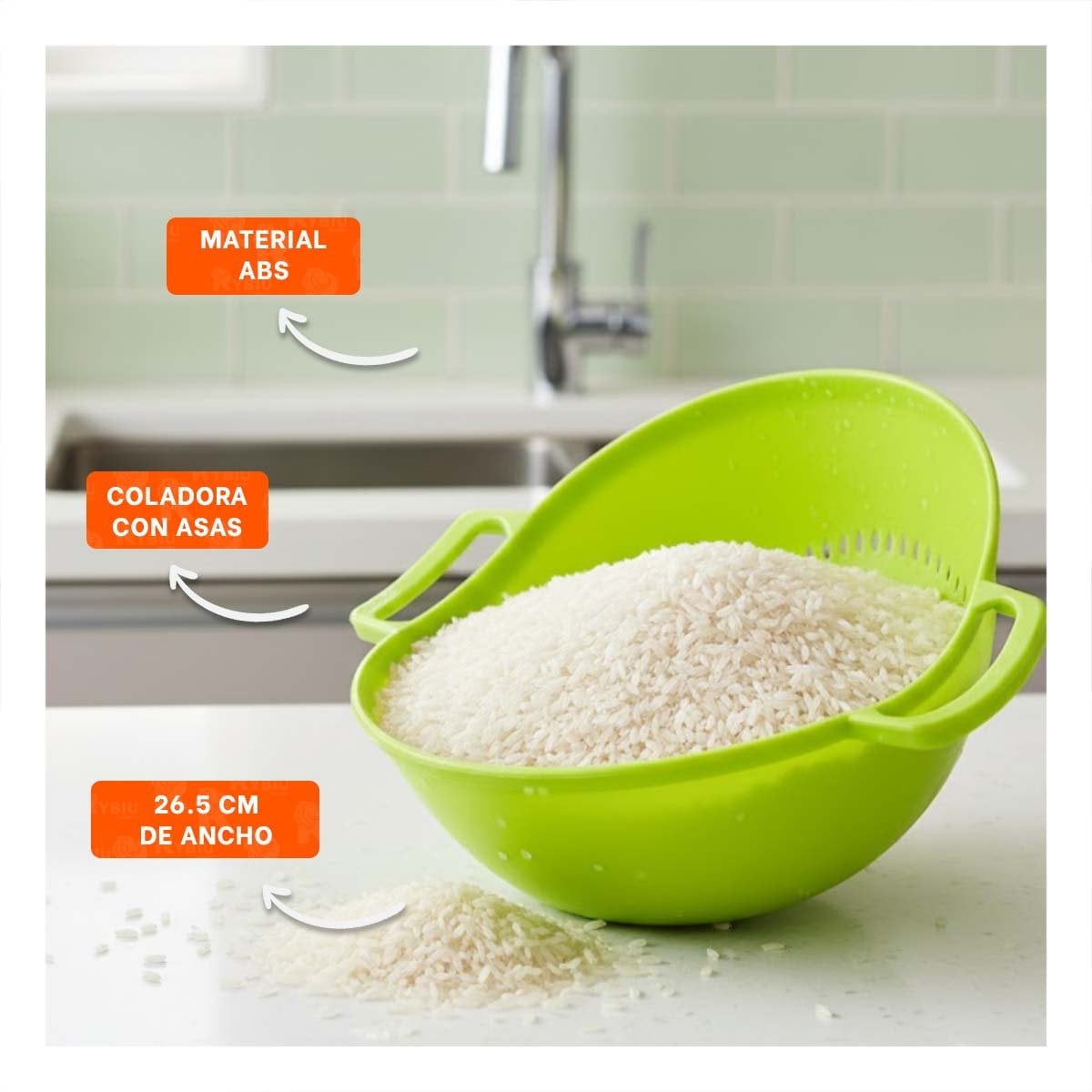 PACK6 REJILLA ESCURRIDORA CELESTE PARA ARROZ CON ASAS 22,5X26,5CM COCINA FACIL Y+PAPEL REGALO - 2