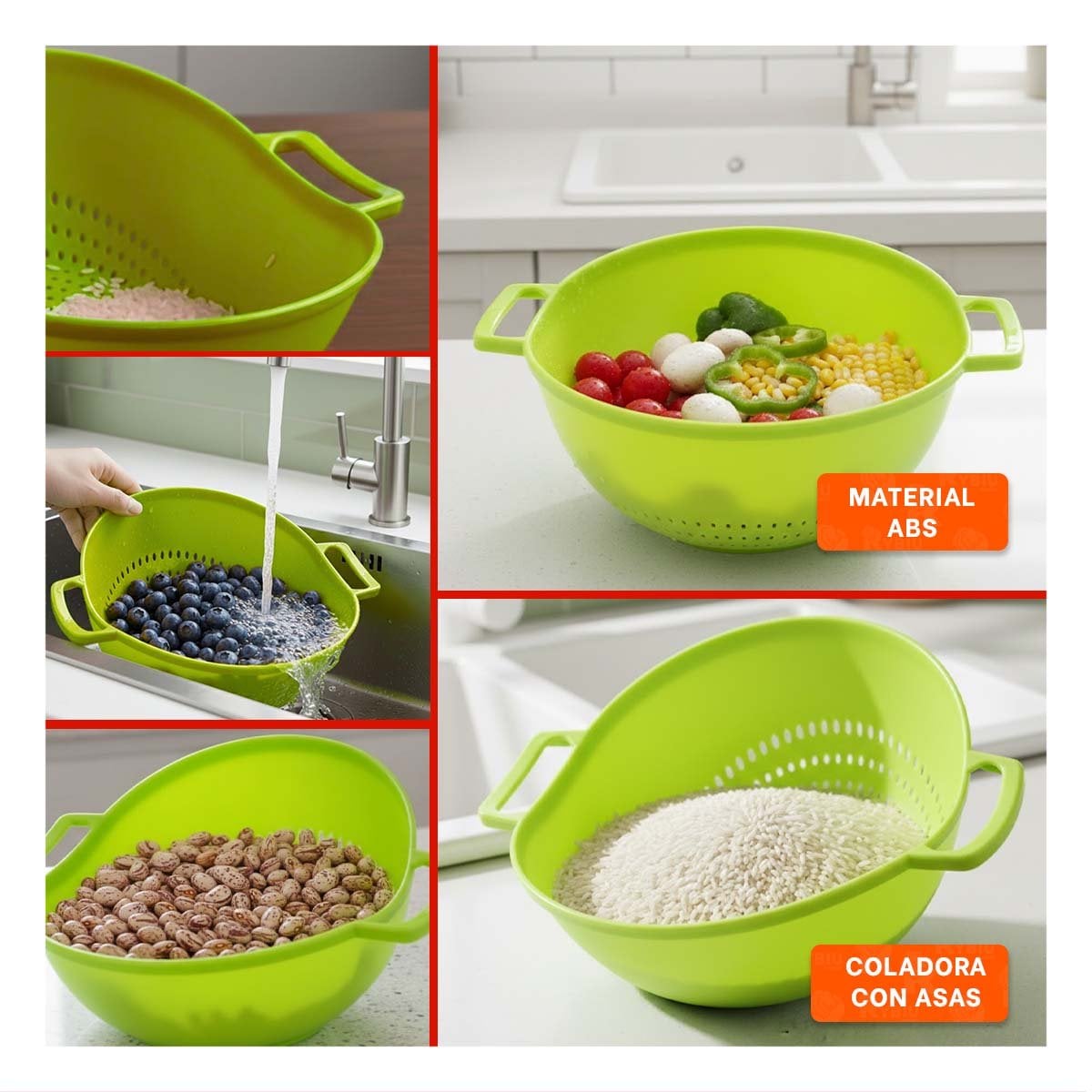 PACK6 REJILLA ESCURRIDORA CELESTE PARA ARROZ CON ASAS 22,5X26,5CM COCINA FACIL Y+PAPEL REGALO - 3