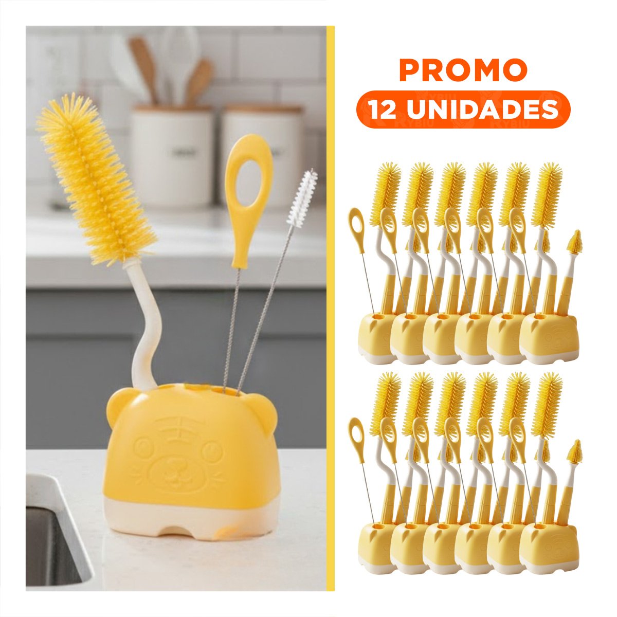 PACK12 ARTICULO CON BASE 4PZS AMARILLO BASE OSITO FACILITA USO DIARIO EN CASA Y+REGALO STICKER - 1