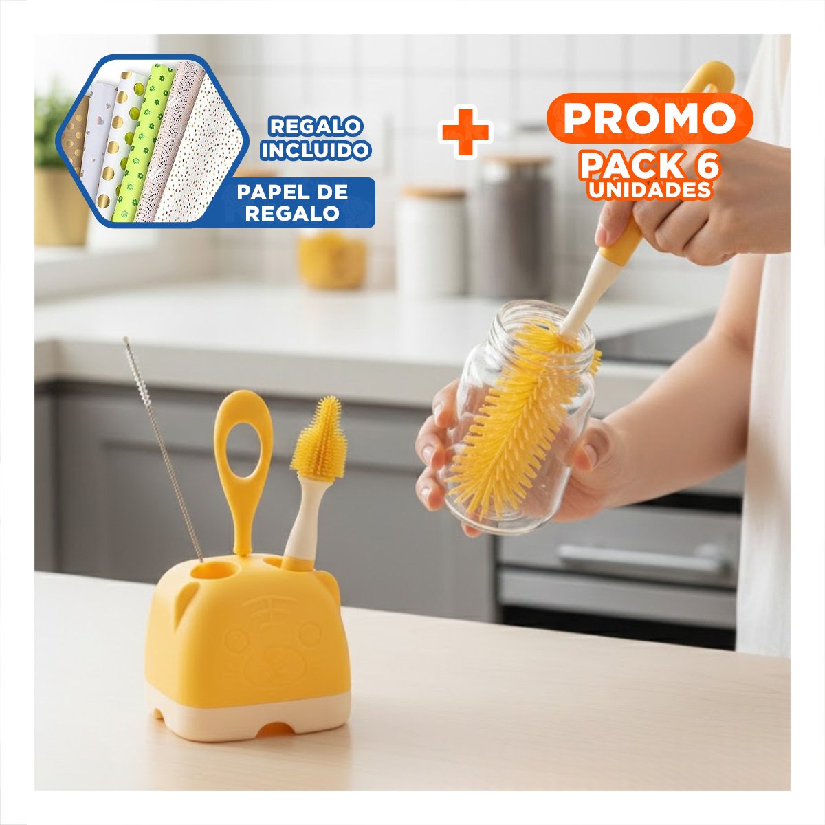 PACK6 PLUMERO SUAVE 4PZS AMARILLO BASE OSITO LLEGA A RINCONES PEQUENOS Y+PAPEL REGALO - 1