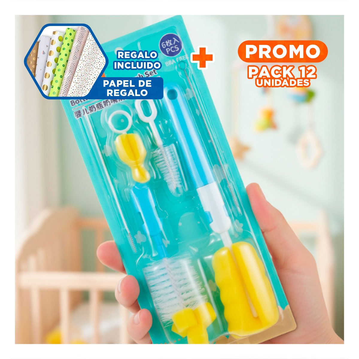 PACK12 VARILLA SUAVE PARA MANTENER ACCESORIOS HIGIENICOS 6PZS BASE CELESTE Y+PAPEL REGALO - 1