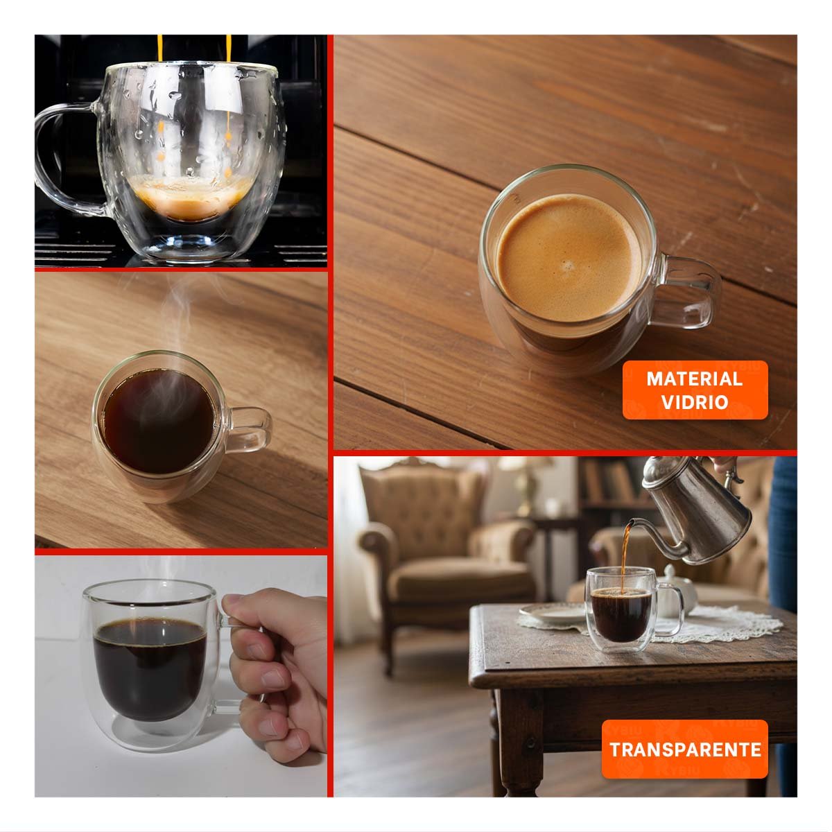 PACK2 TAZA ESPRESSO EN TRANSPARENTE 80 ML DOBLE CAPA DE ASA CUADRADA Y+PAPEL REGALO - 3