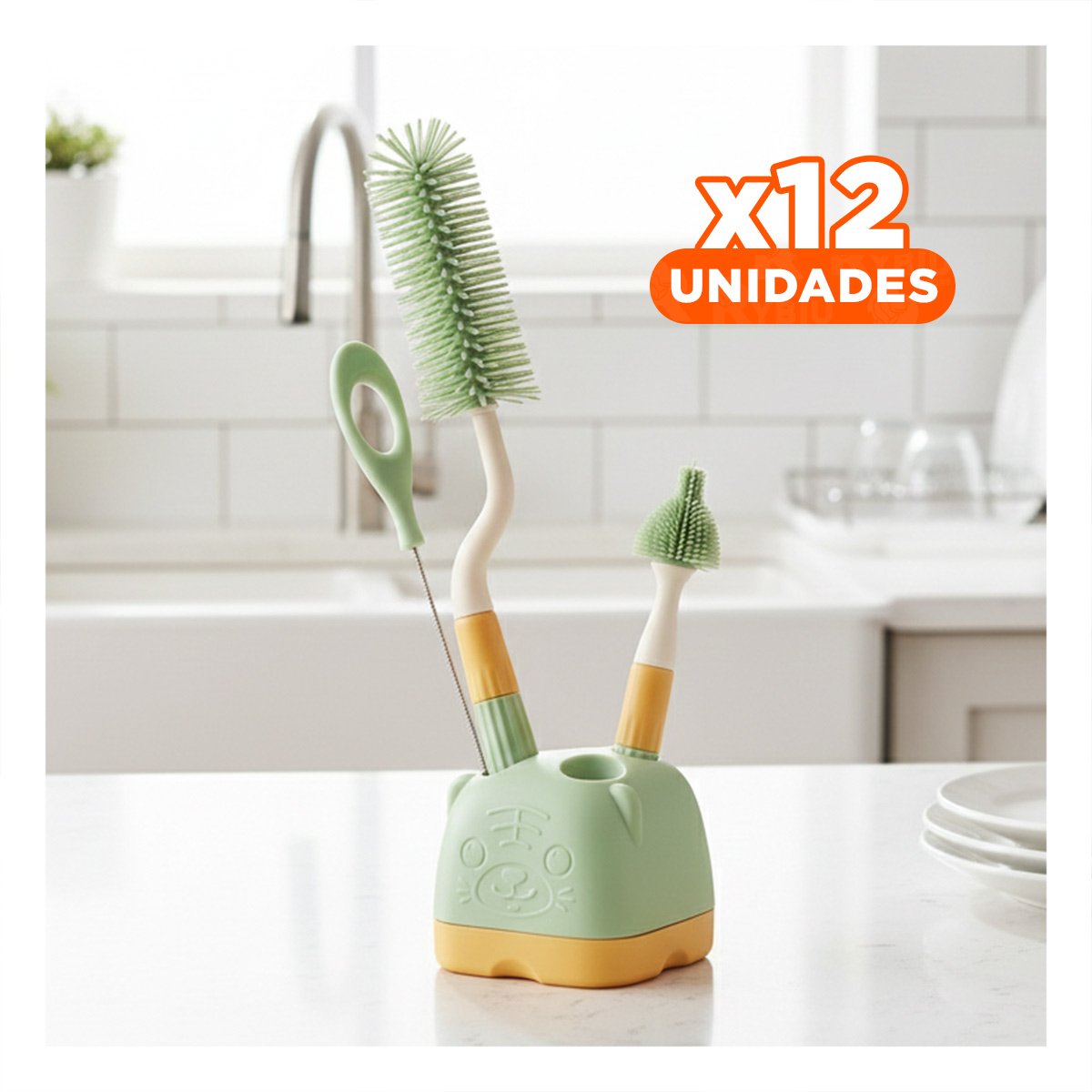 PACK12 ACCESORIOS LIMPIEZA 4 PZS VERDE BASE OSITO PARA USO DIARIO DE BIBERONES - 1