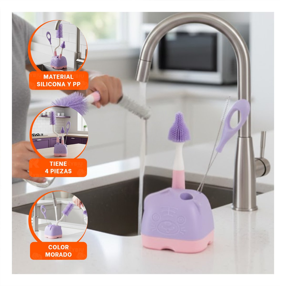 BROCHA DELICADA QUE PROTEGE TETINAS 4PZS BASE OSITO MORADO Y+PAPEL REGALO - 5