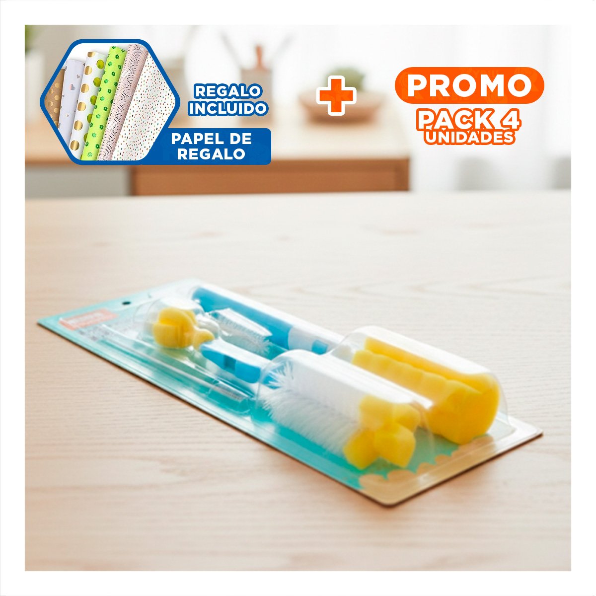 PACK4 RASPADOR SUAVE QUE PROTEGE ACCESORIOS DELICADOS 6PZS BASE CELESTE Y+PAPEL REGALO - 1