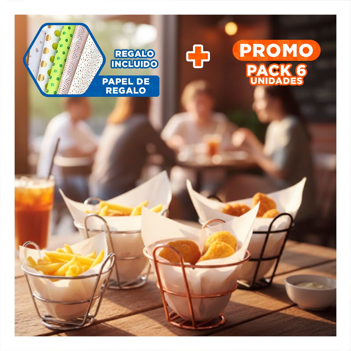 PACK6 REJILLA EN COLOR PLATEADO EN FORMA DE CONO PARA PREPARACION EN COCINA Y+PAPEL REGALO - 1