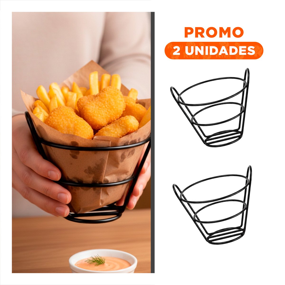 PACK2 CANASTA PARA FREIR EN FORMA DE CONO EN COLOR NEGRO PARA COCINA FUNCIONAL - 1