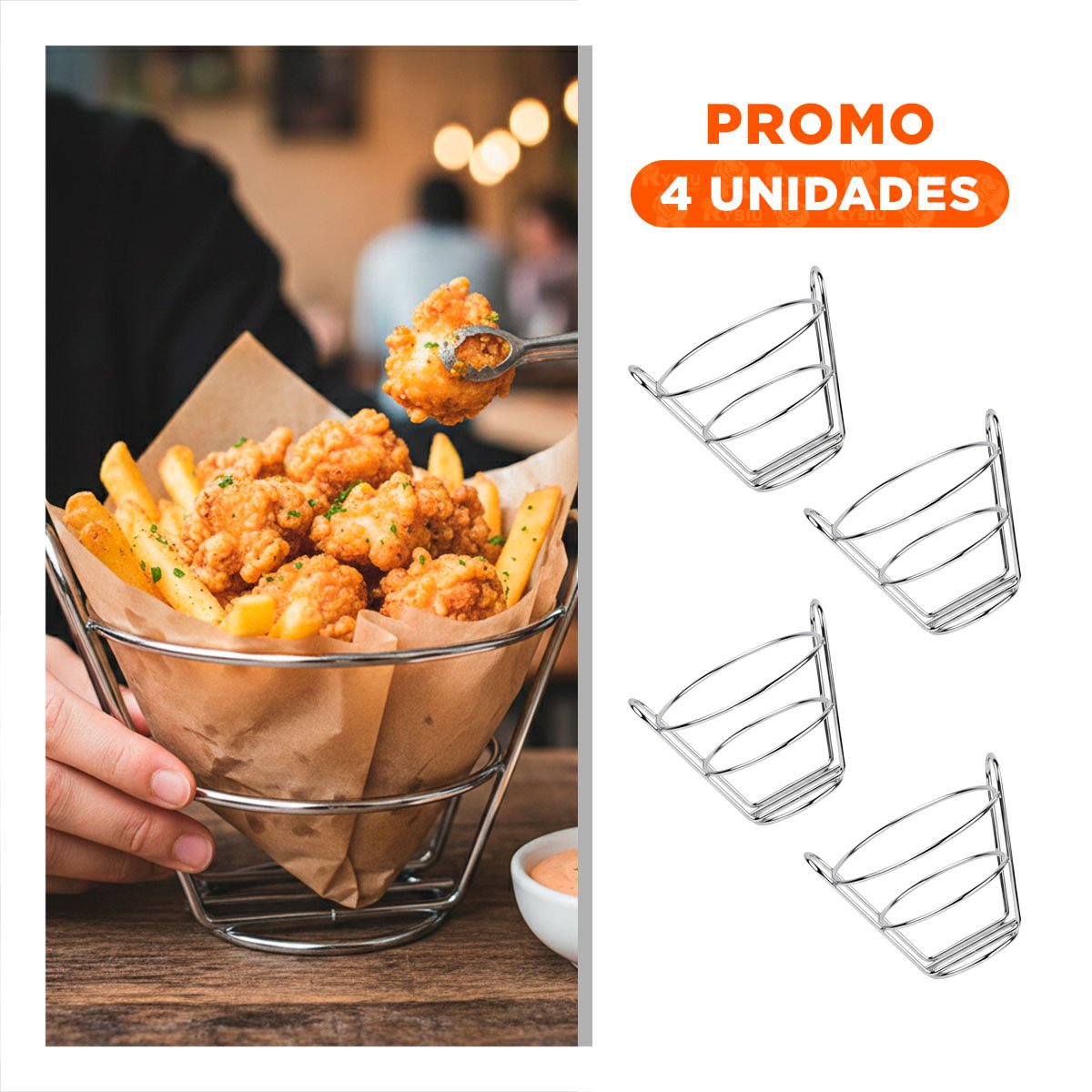 PACK4 BANDEJA EN FORMA DE CONO PARA FREIR EN COLOR PLATEADO EN COCINA Y+REGALO STICKER - 1