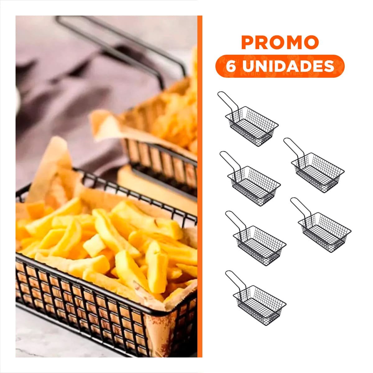 PACK6 BANDEJA PARA FREIR RECTANGULAR NEGRO CON ASA LARGA PARA USO DIARIO - 1