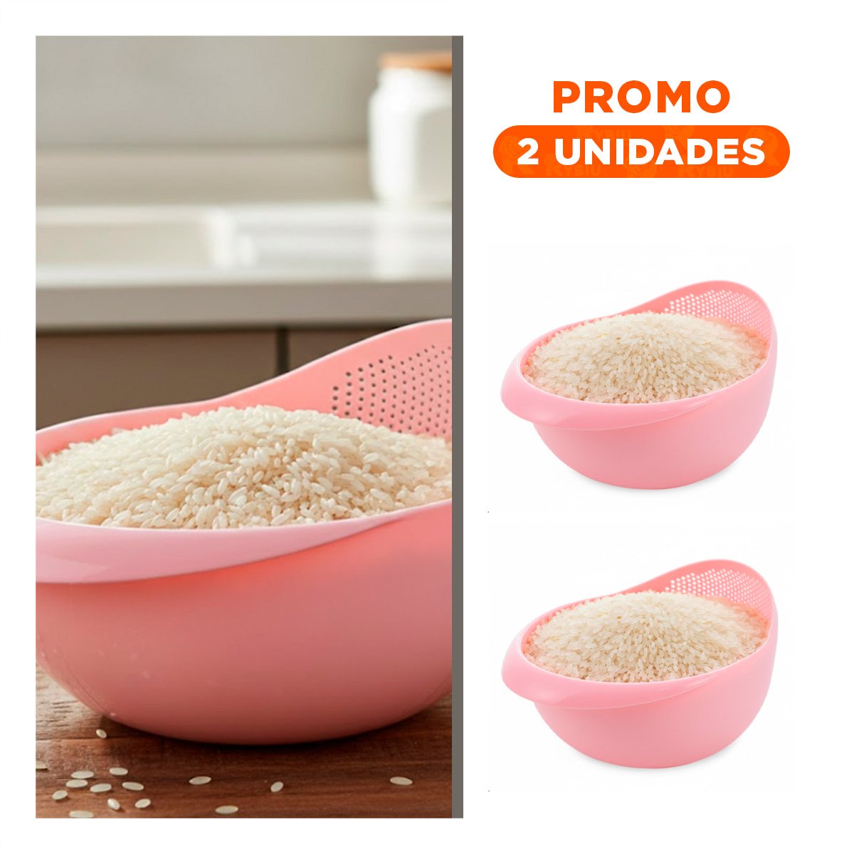 PACK2 FILTRO ESCURRIDOR DE ARROZ ROSADO 22,5X11CM PARA COCINA HOGAR LED - 1