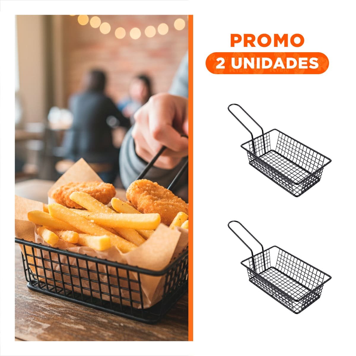 PACK2 CANASTA PARA FREIR RECTANGULAR NEGRO CON ASA LARGA PARA COCINA FUNCIONAL - 1