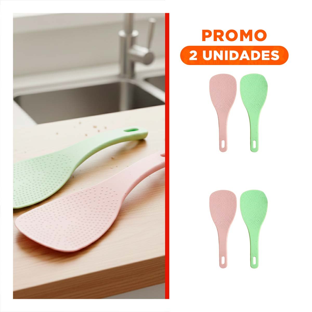 PACK2 PALETA SERVIR ROSADO Y VERDE CLARO PARA ARROZ COCINA HOGAR MATERIAL DURABLE - 1