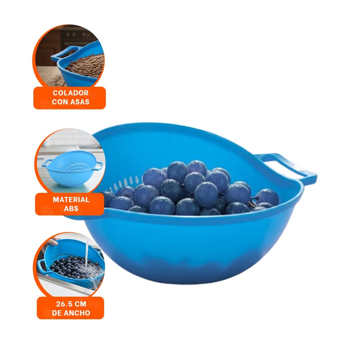PLATO COLADERA CELESTE CON ASAS PARA ARROZ 22,5X26,5CM COCINA HOGAR RESISTENTE - 3