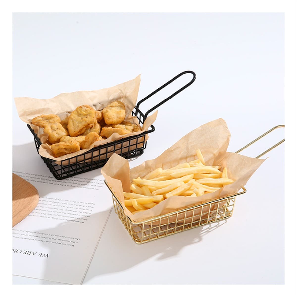 PACK4 CANASTA RECTANGULAR NEGRO CON ASA LARGA PARA MANEJO SEGURO EN COCINA Y+PAPEL REGALO - 2