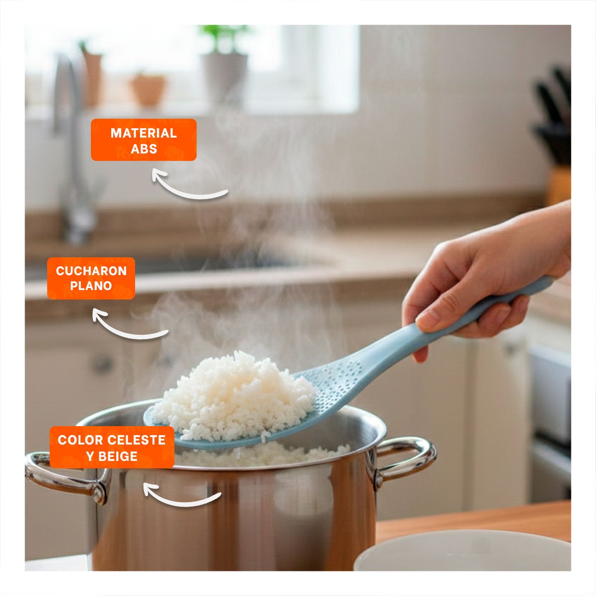 PACK6 RASERA COCINA CELESTE Y BEIGE PARA ARROZ HOGAR USO DIARIO Y+PAPEL REGALO - 2