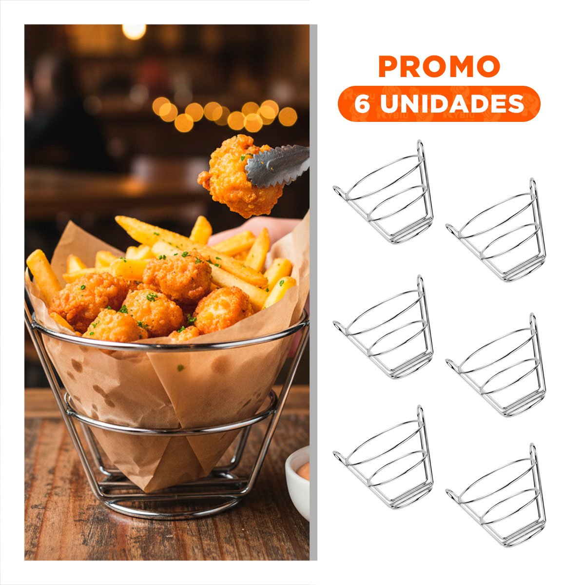 PACK6 BANDEJA PARA FREIR EN FORMA DE CONO EN COLOR PLATEADO PARA USO DIARIO - 1