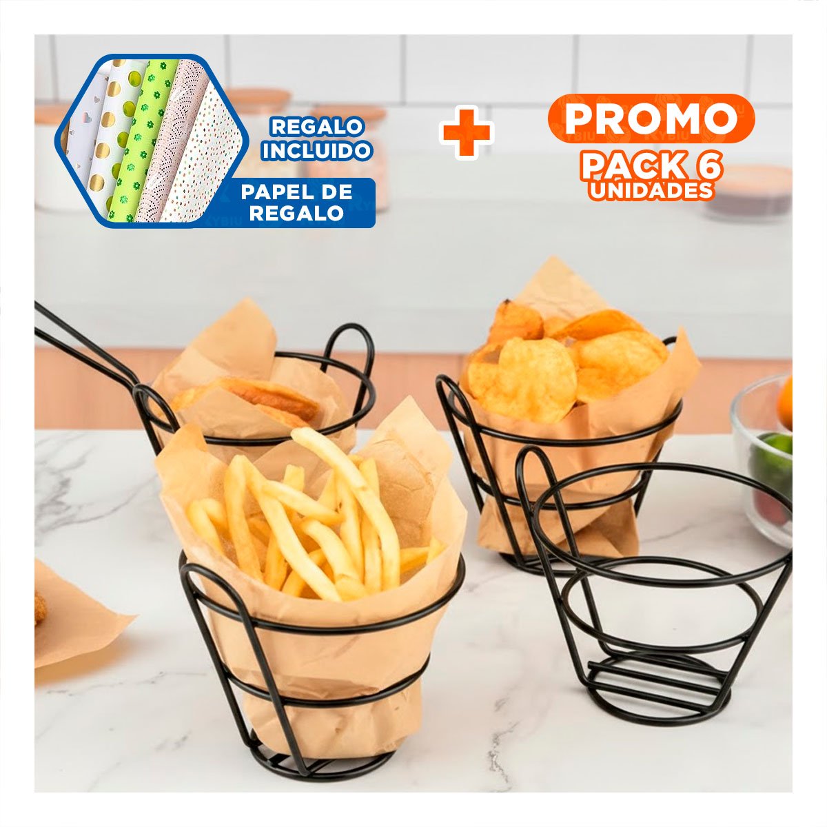 PACK6 REJILLA EN COLOR NEGRO EN FORMA DE CONO PARA PREPARACION EN COCINA Y+PAPEL REGALO - 1