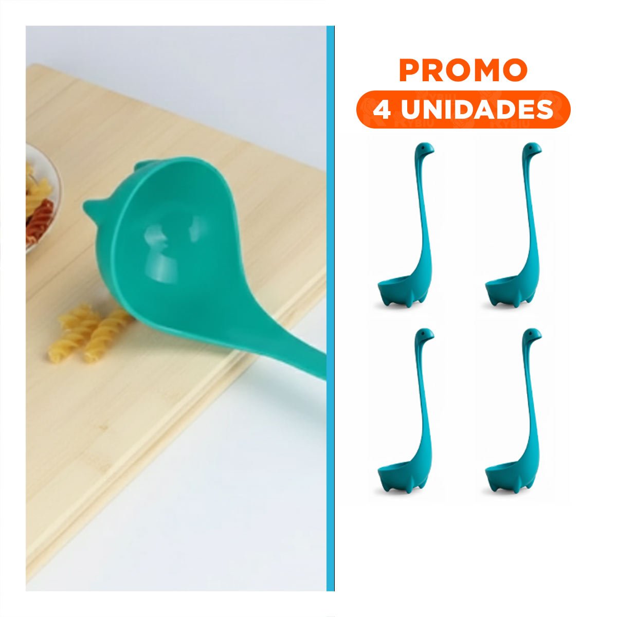 PACK4 UTENSILIO COCINA LIGERO DINO VERDE AGUA 9X25CM FACIL DE MANEJAR EN HOGAR Y+REGALO STICKER - 1