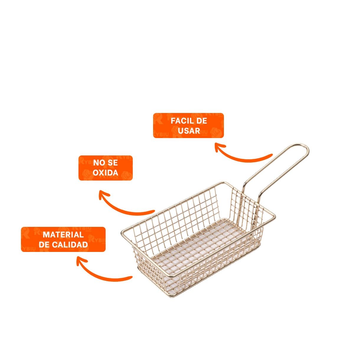 CESTA DORADO RECTANGULAR CON ASA LARGA PARA PREPARACION EN COCINA - 3