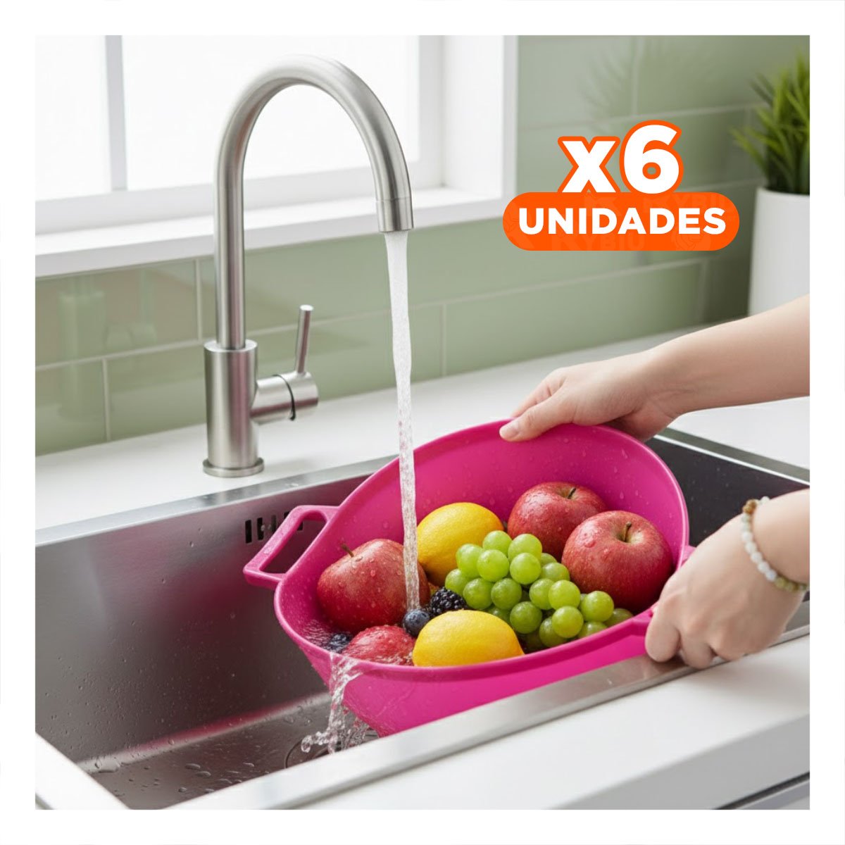 PACK6 REJILLA COLADERA ROSADO PARA ARROZ CON ASAS 22,5X26,5CM COCINA HOGAR Y+REGALO STICKER - 1