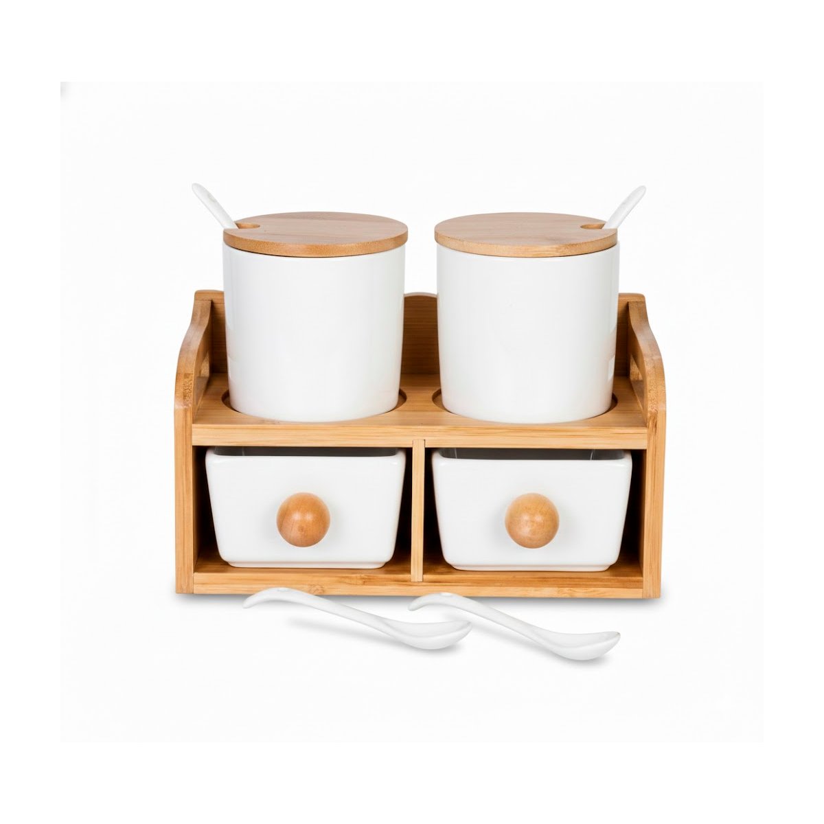 PACK2 SET BLANCO DE 4 RECIPIENTES CON BASE TAPA CUCHARA 32X12CM COCINA MODERNA Y+REGALO STICKER - 2