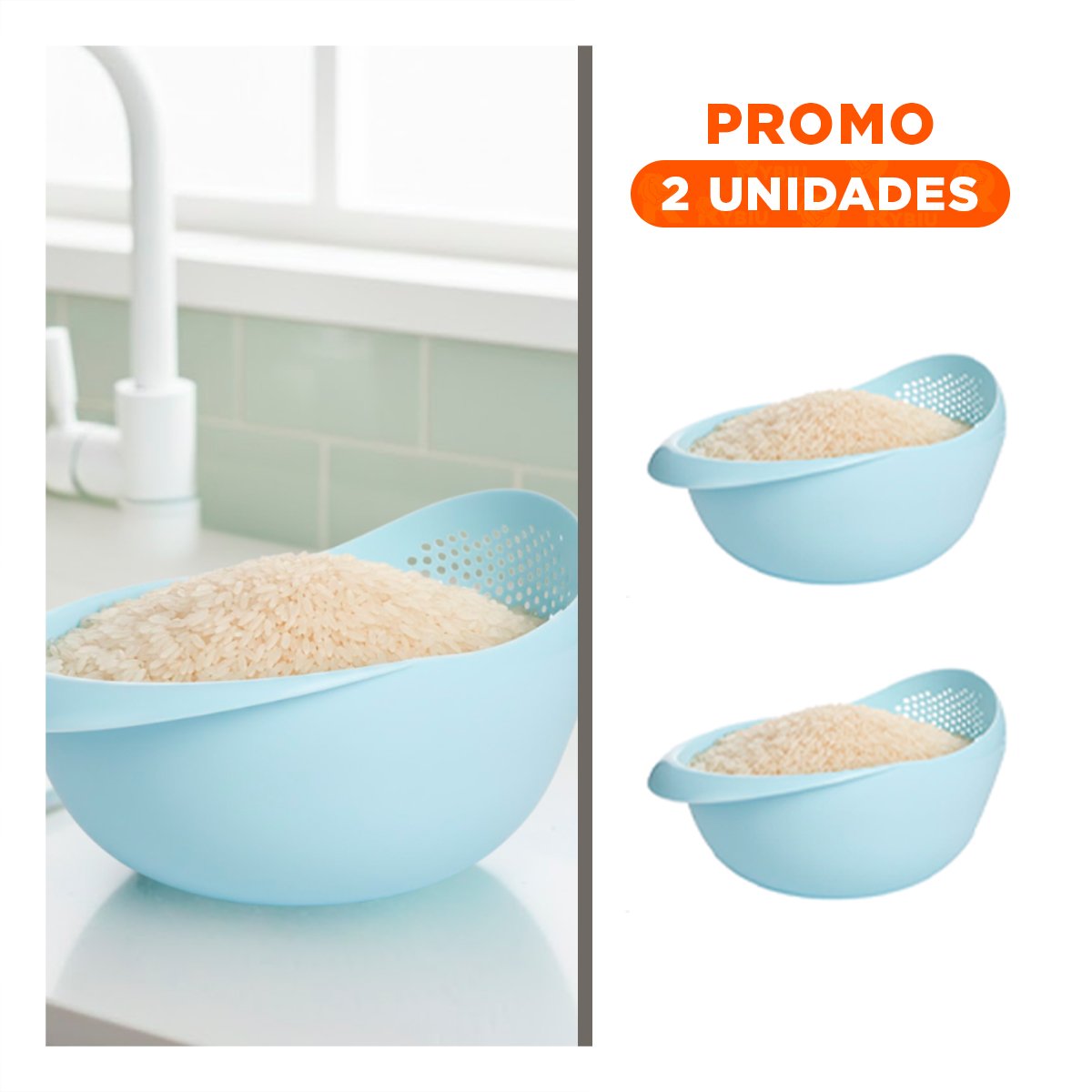 PACK2 FILTRO ESCURRIDOR DE ARROZ CELESTE 22,5X11CM PARA COCINA HOGAR LED - 1