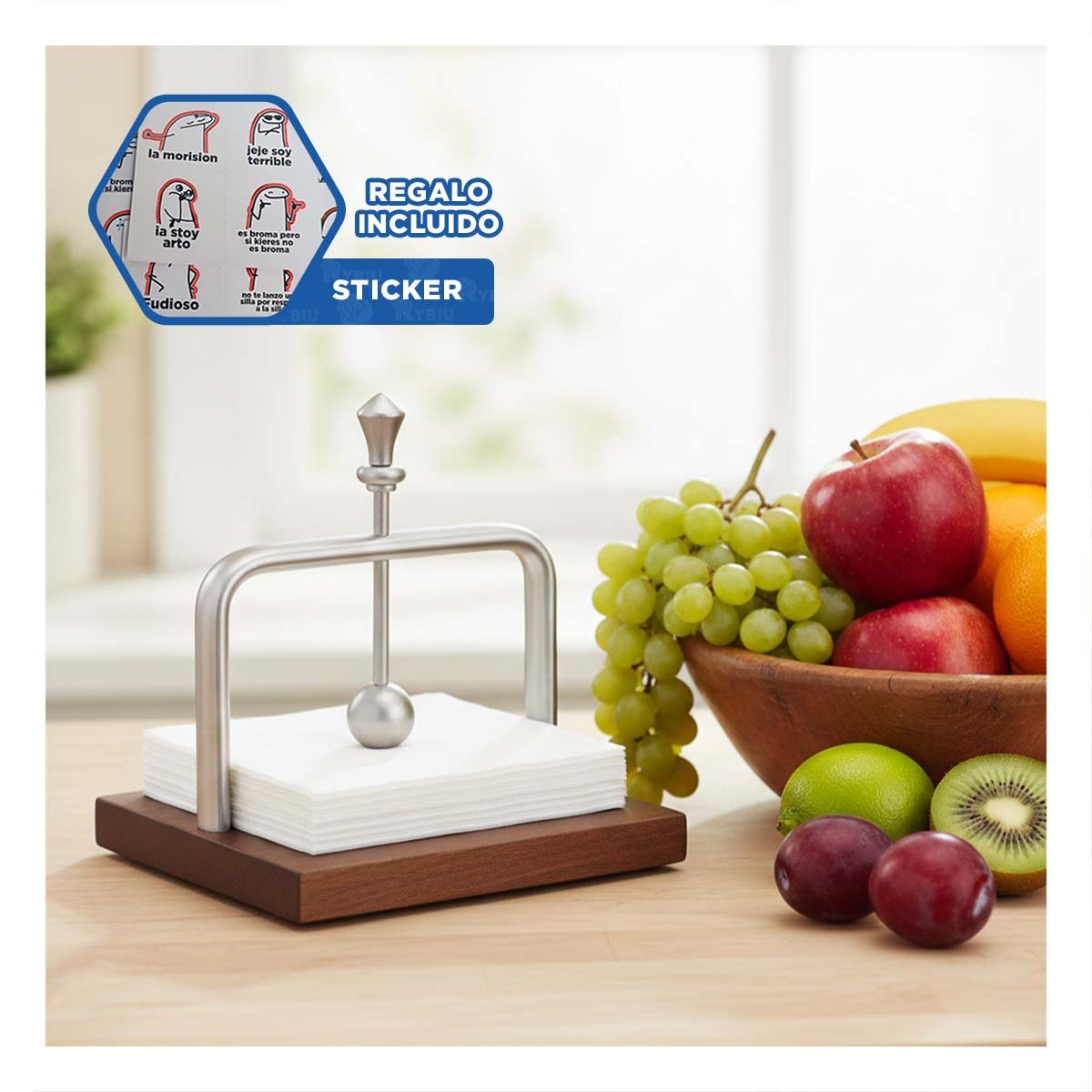 ORGANIZADOR DE MESA VERTICAL DE COLOR PLATEADO CON BASE MADERA Y+REGALO STICKER - 1