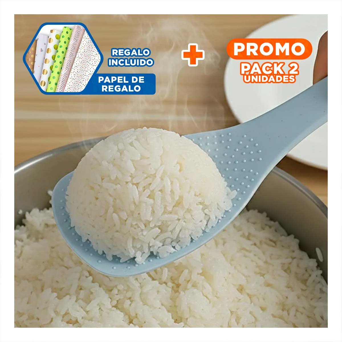 PACK2 PALETA MULTIUSO CELESTE Y BEIGE PARA ARROZ COCINA HOGAR DECORACION FESTIVA Y+PAPEL REGALO - 1