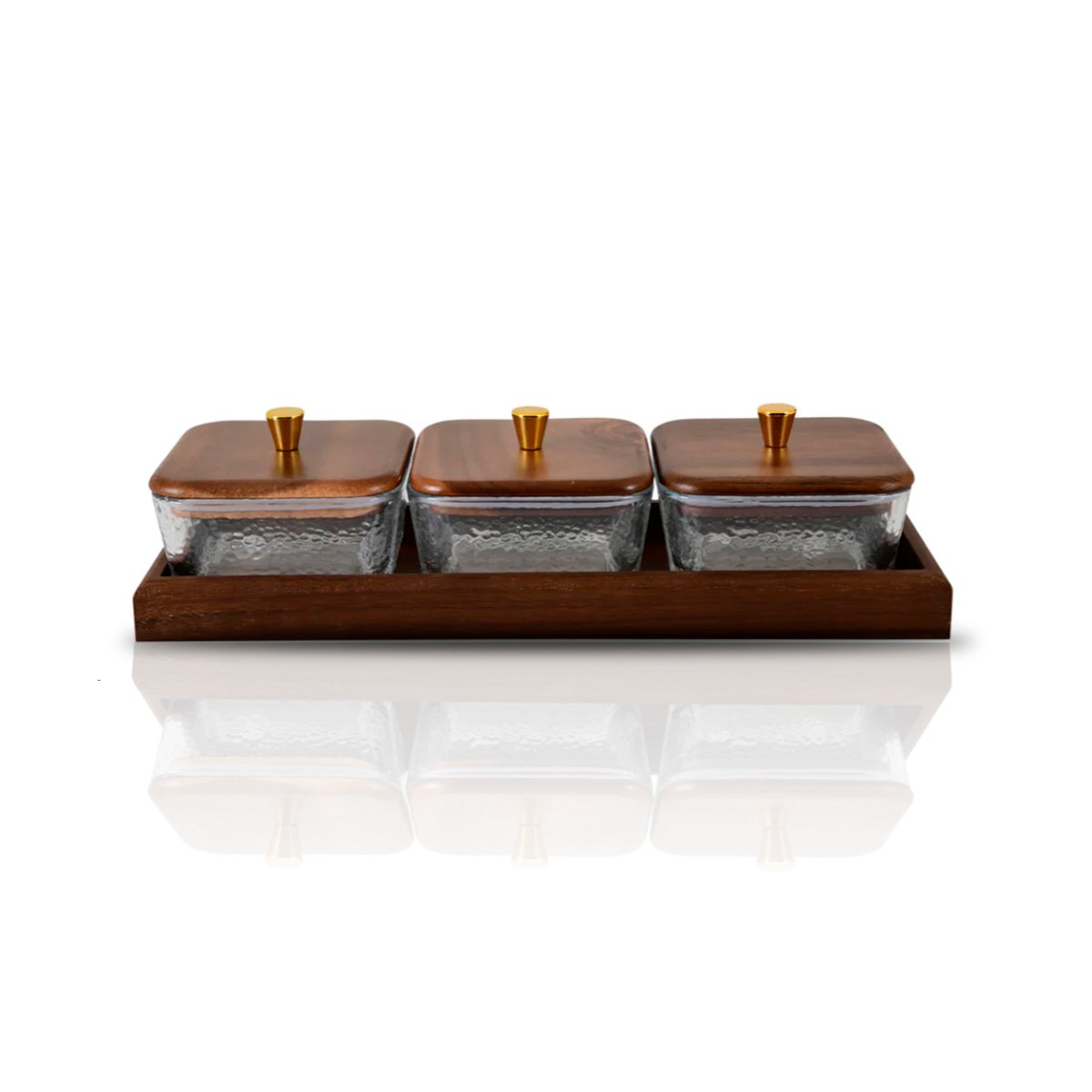 CONJUNTO RECIPIENTES DE 3 UNIDADES CUADRADOS CON BASE Y TAPA DE MADERA 32,5X12CM Y+LIGAS REGALO - 3