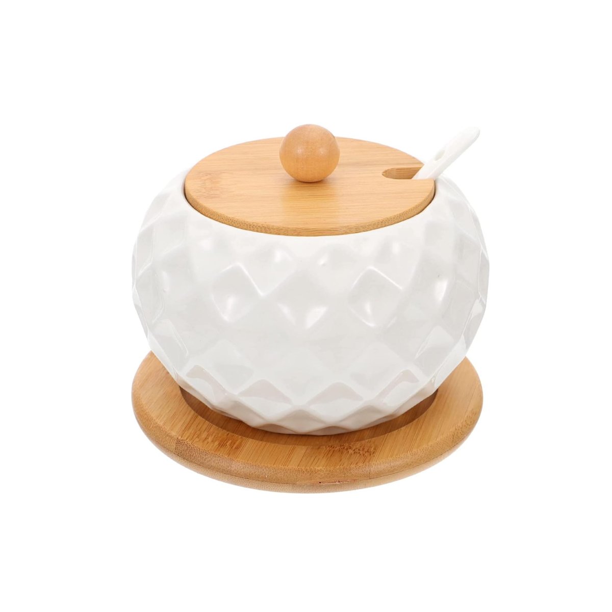 PACK2 RECIPIENTE DE COLOR BLANCO 500ML CIRCULAR CON CUCHARA Y TAPA DE BAMBU Y+REGALO STICKER - 2