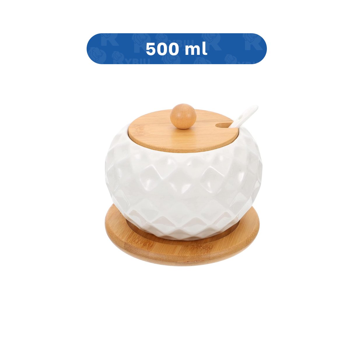 PACK2 RECIPIENTE DE COLOR BLANCO 500ML CIRCULAR CON CUCHARA Y TAPA DE BAMBU Y+REGALO STICKER - 4