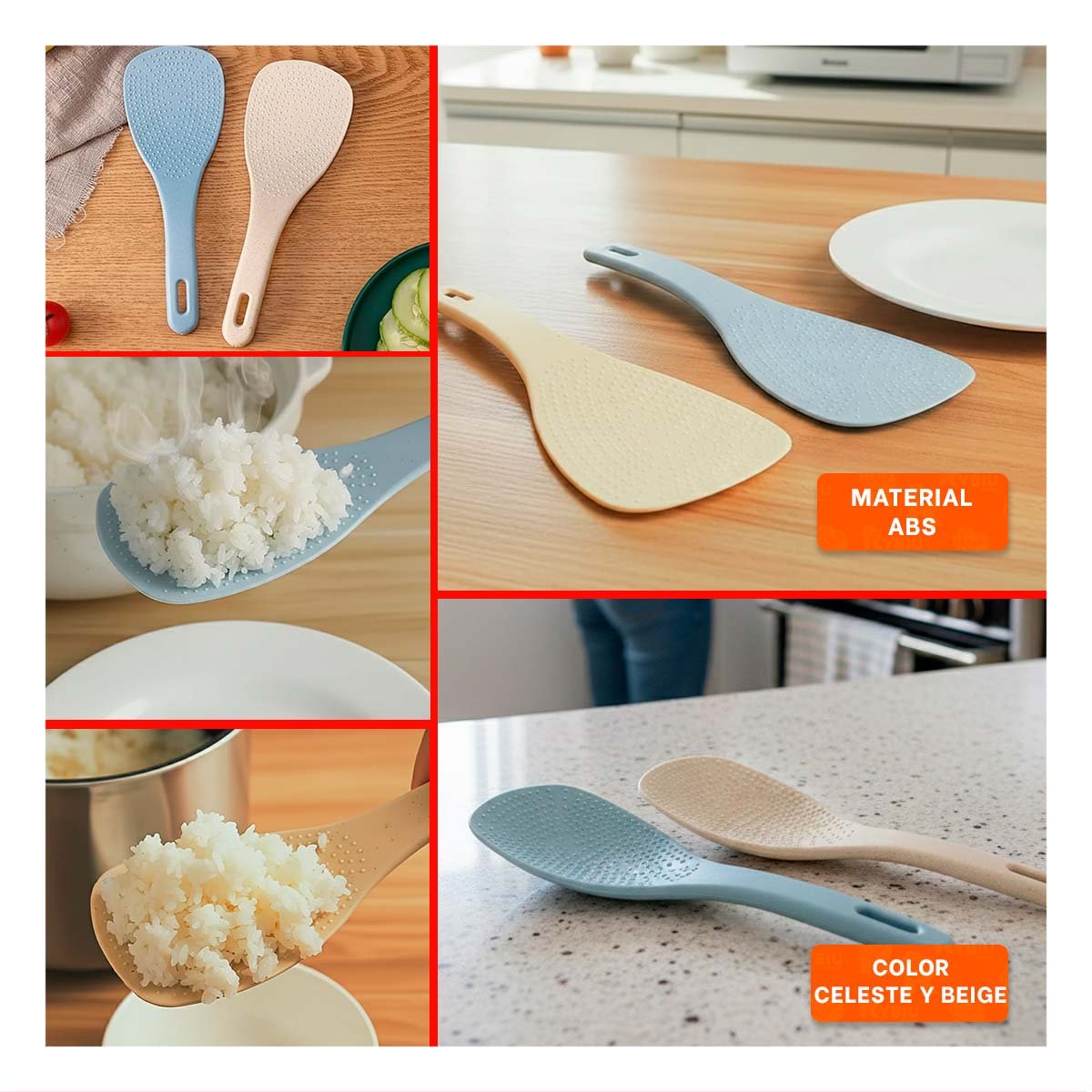 PALETA SERVIR CELESTE Y BEIGE PARA ARROZ COCINA HOGAR MATERIAL DURABLE Y+POST IT - 1