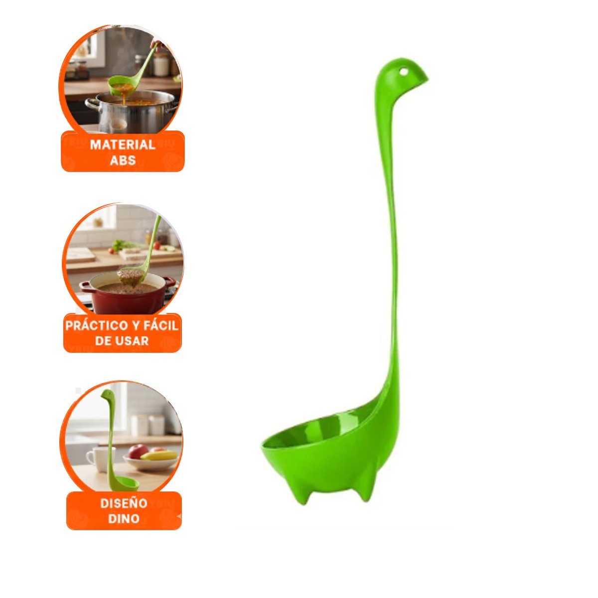 CUCHARA OVALADA DINO VERDE CLARO 9X25CM UTENSILIO PARA PREPARAR COMIDAS HOGAR - 3