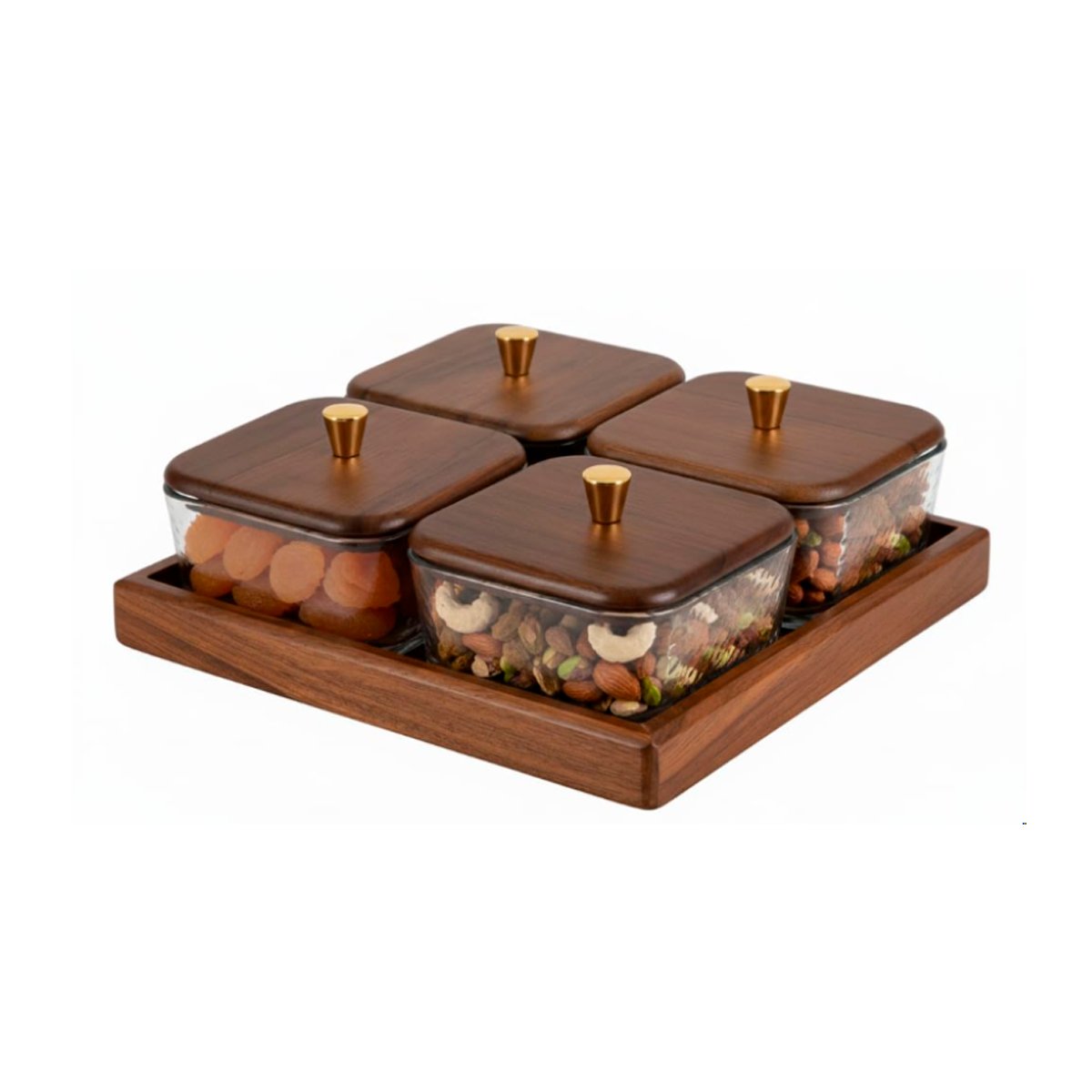 PACK4 CONJUNTO MARRON DE 4 RECIPIENTES TAPA BASE MADERA CUADRADOS COCINA Y+PAPEL REGALO - 3