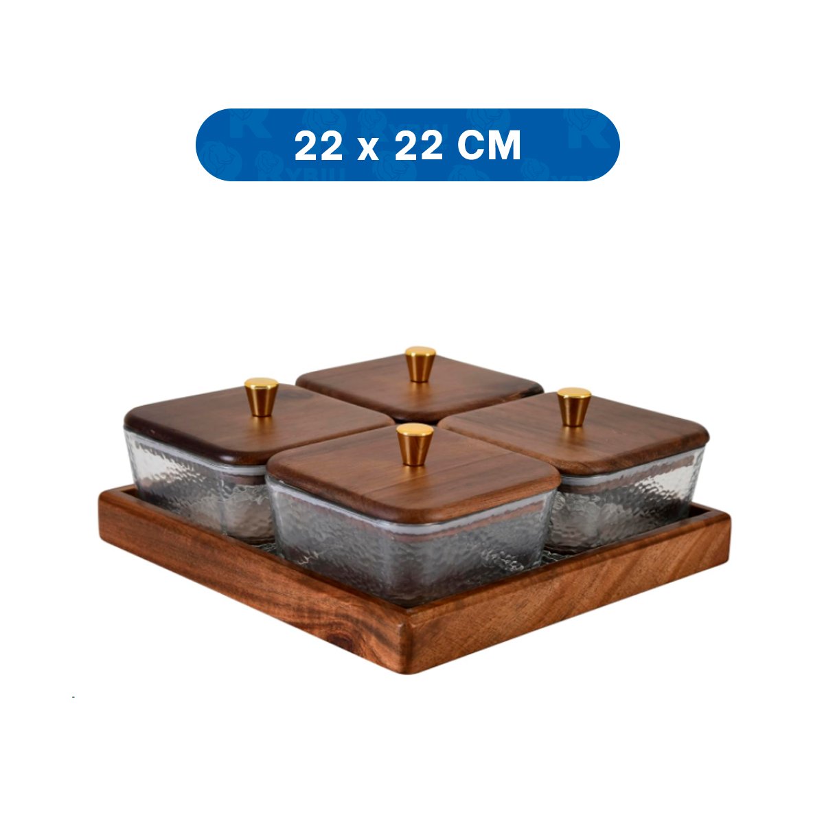 PACK4 CONJUNTO MARRON DE 4 RECIPIENTES TAPA BASE MADERA CUADRADOS COCINA Y+PAPEL REGALO - 4