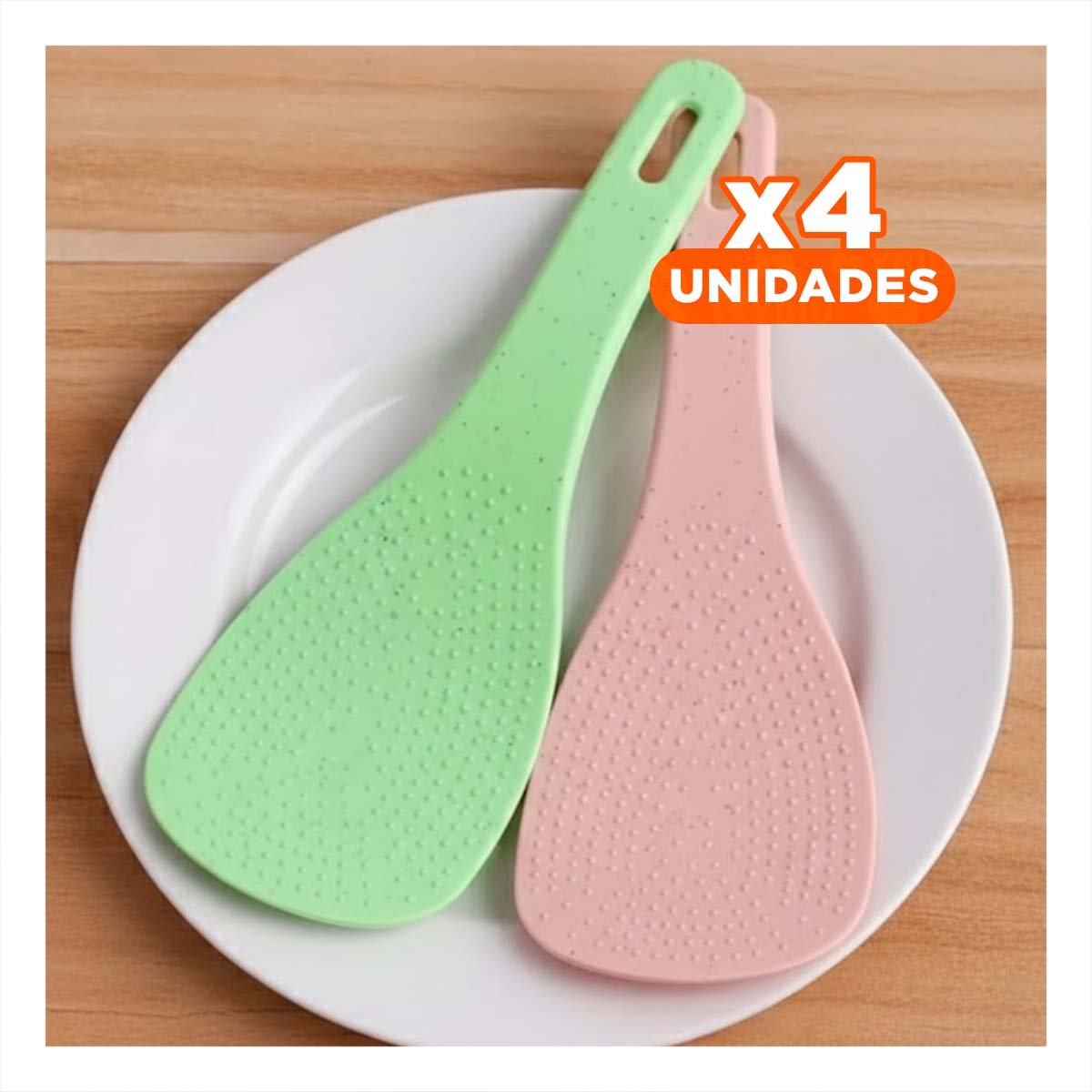 PACK4 ESPATULA COCINA ROSADO Y VERDE CLARO PARA ARROZ HOGAR USO DIARIO - 1